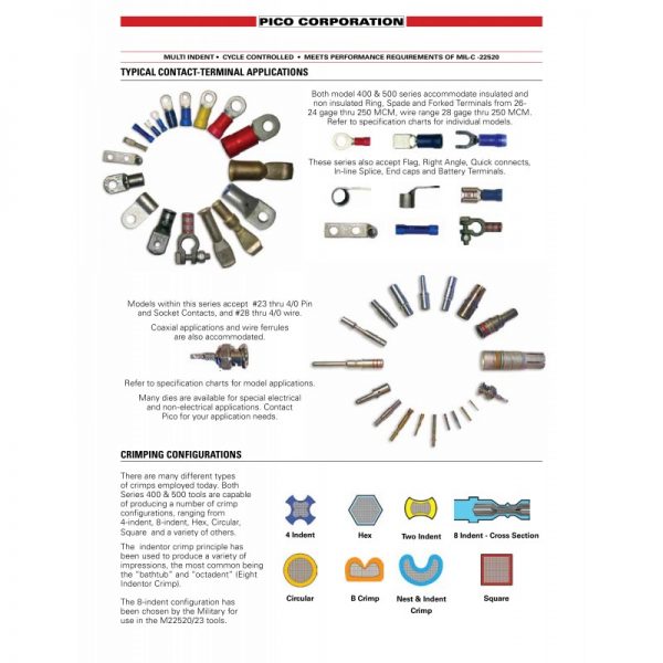 500-D Pneumatic Crimp Tool Mfg: Pico Corporation Condition: Used